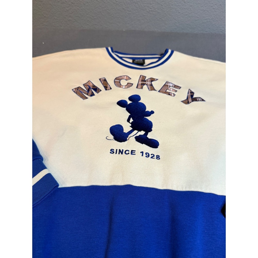 Disney Our Universe Mickey Mouse Sweatshirt Unisex Vintage Blue Cream Colorblock - Picture 2 of 12